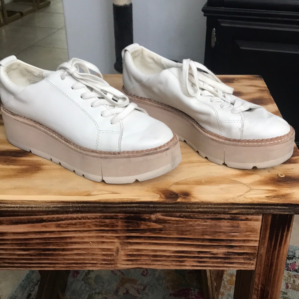 Dolce Vita White Platform Lace-Up Sneakers with Tan Trim